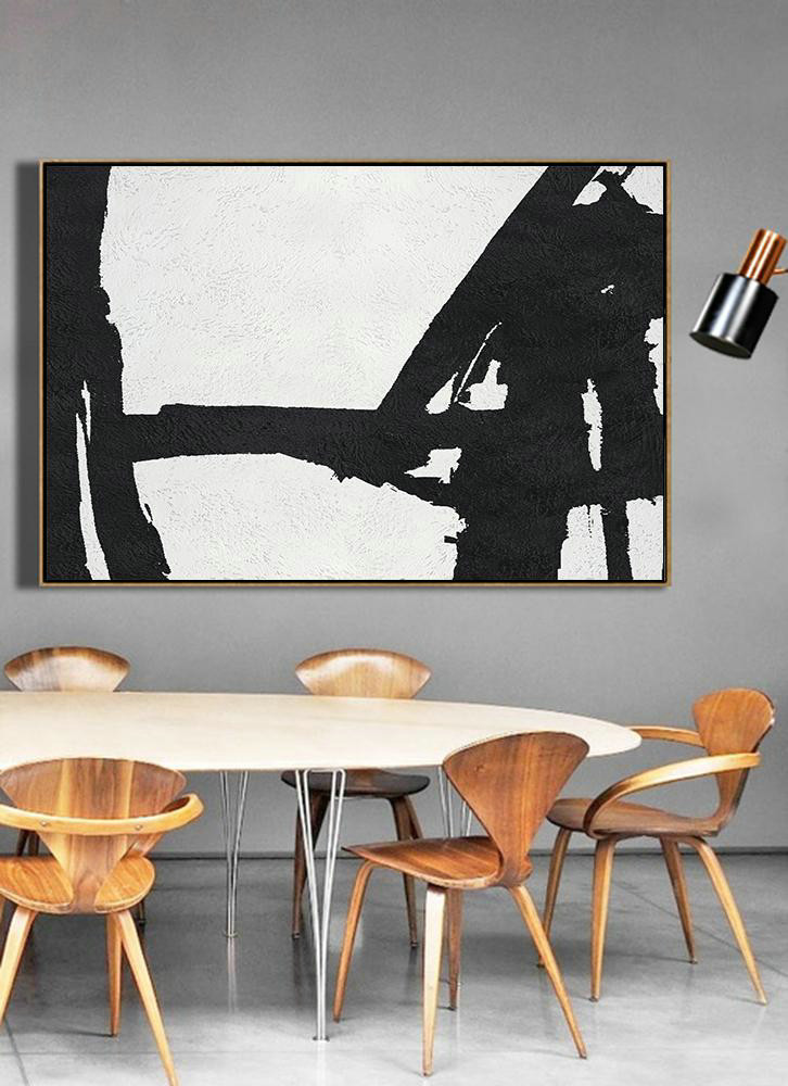 Large Contemporary Painting,Hand Painted Oversized Horizontal Minimal Art On Canvas, Black And White Minimalist Painting - Contemporary Wall Art